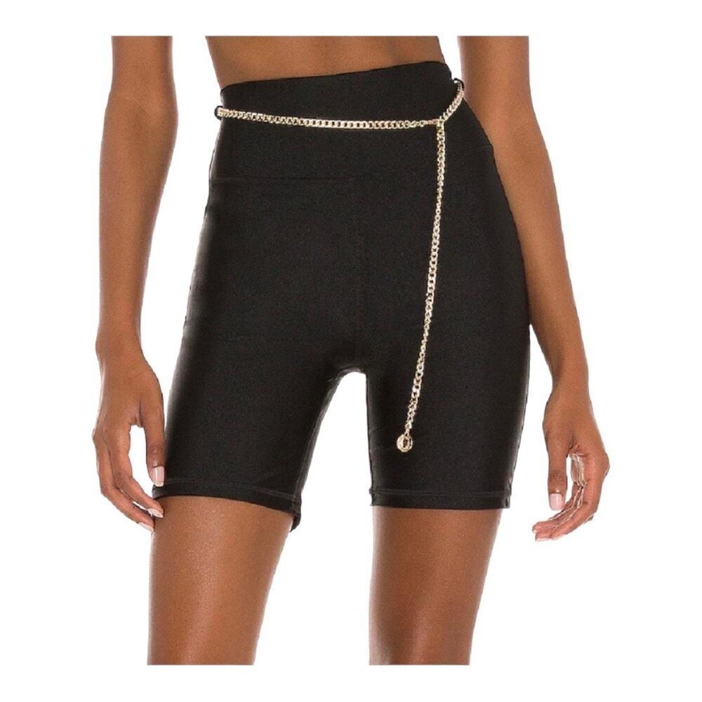 We wore What Shorts SMALL Black Gold Chain Belt High Waist Pull On Casual Chic